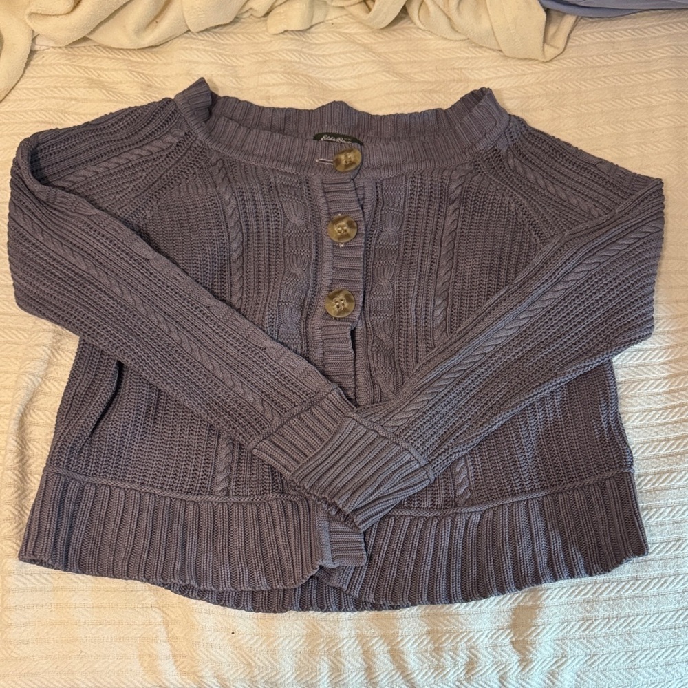Women's Metallic Gray Cable Knit Sweater